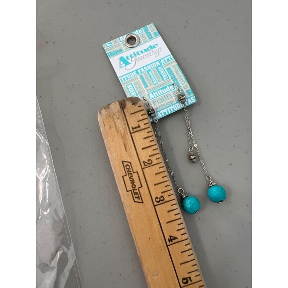 Montana Attitude Jewelry Turquoise Bead Chain Drop Earrings Silver Bohemian NEW - Picture 5 of 6